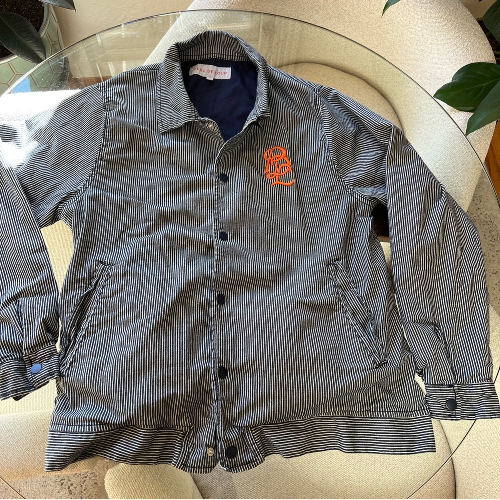 Peau De Loup Navy and White Striped Jacket with Orange Detail